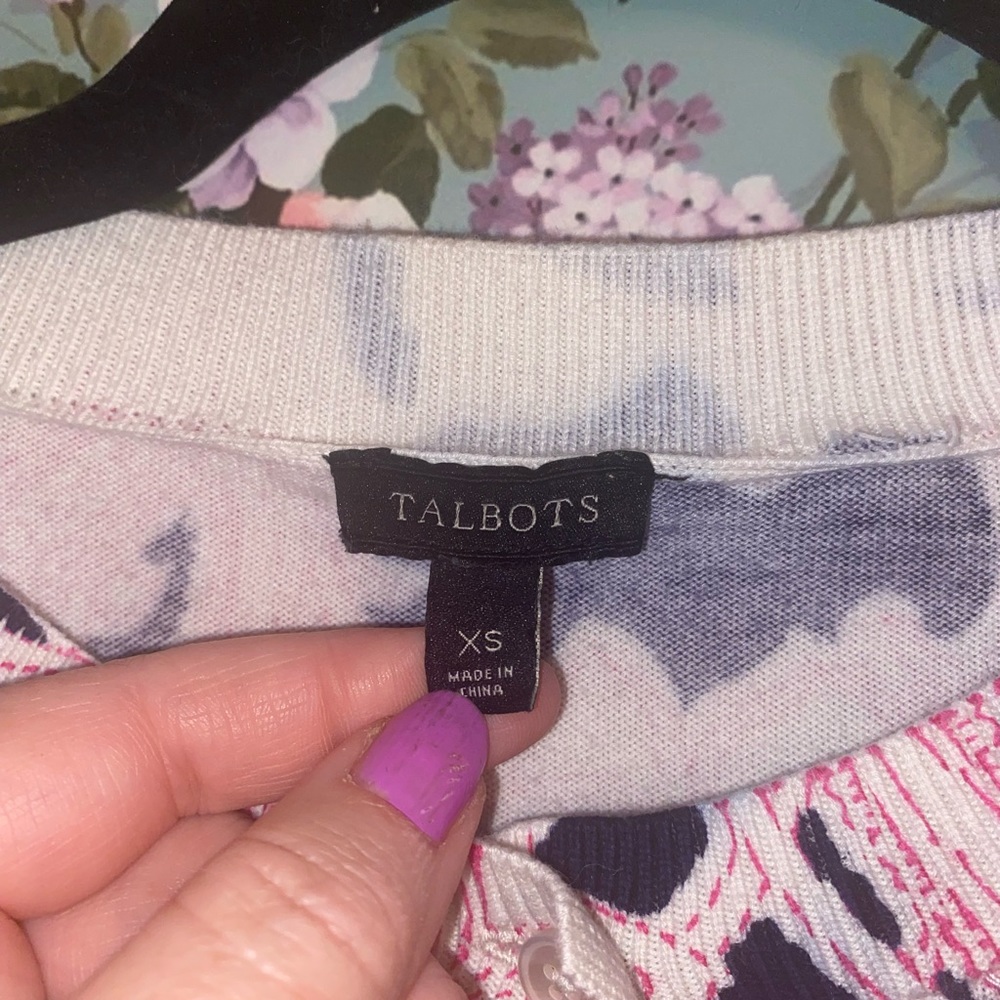 🌸 Talbots Floral Beaded Button-Front Cardigan | Pink Blue White | XS 🌸 - Picture 8 of 10